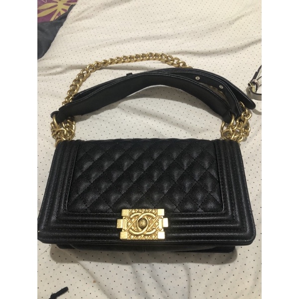 tas Chanel Boy Classic Caviar gold original