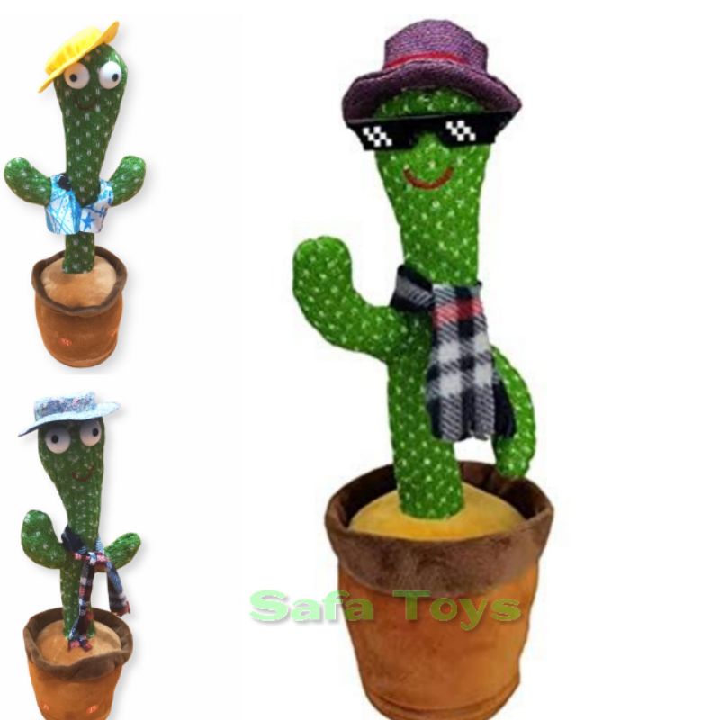 Cactus Toy Boneka Pintar Kaktus Joged Goyang Bisa Rekam Bicara Kaktus Topi