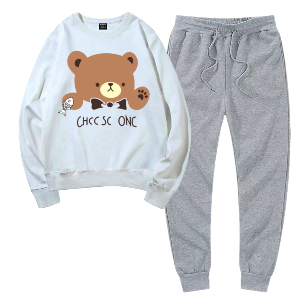 BESS - Baju Setelan Wanita Murah / Setelan Sweater + Jogger Abu - BEAR ONE