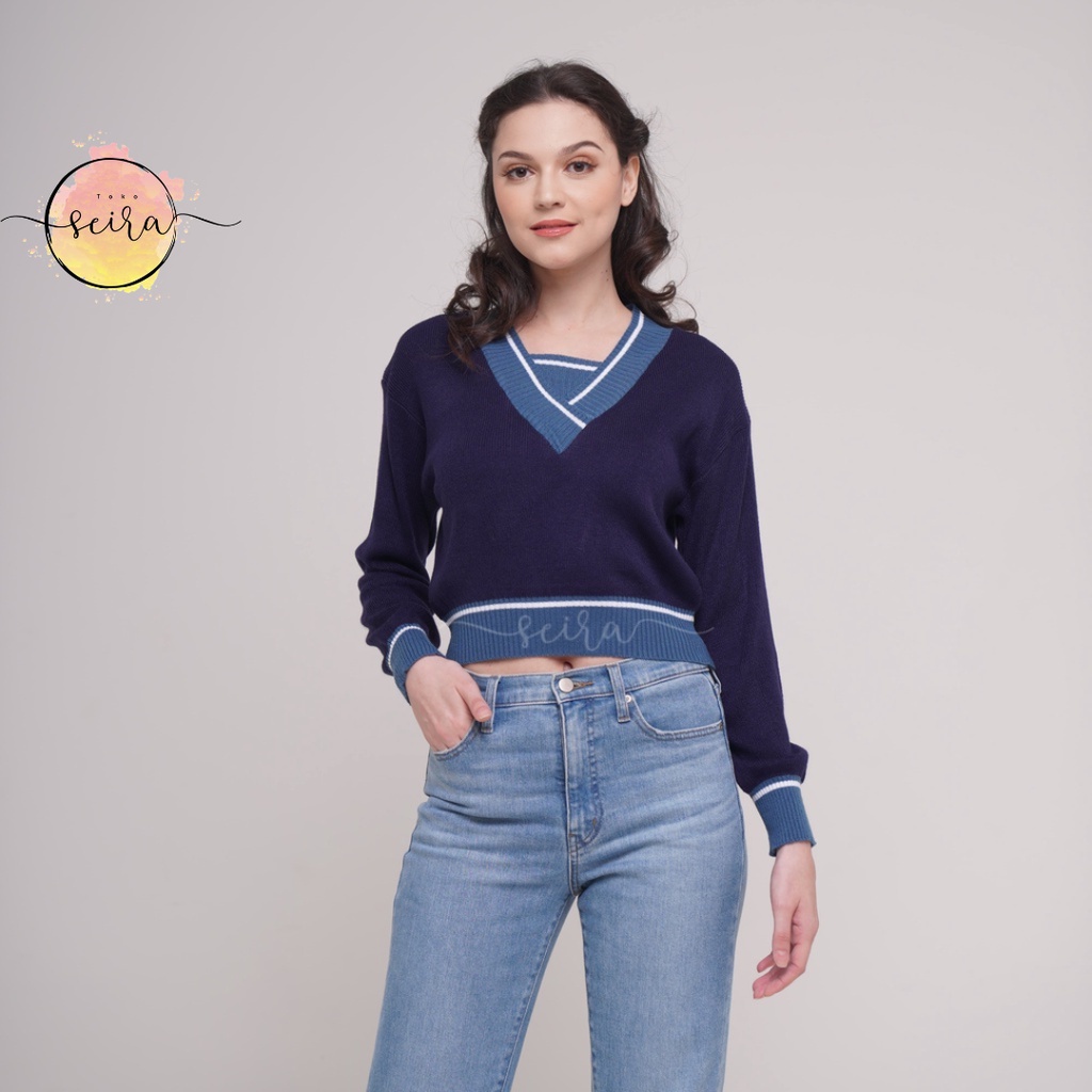 [BISA COD] Luna Sweater Crop Top Knit Rajut / Rajut Style Korea / Atasan Crop Wanita / Outer Crop Top