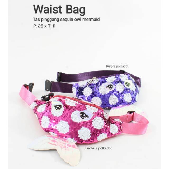 Tas Pinggang Waistbag Sequin Owl Mermaid