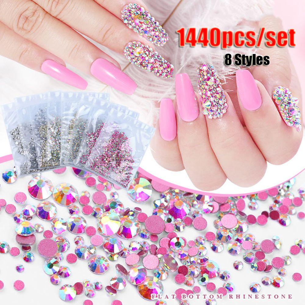 Preva 1440pcs/bag Hiasan Kuku Rhinestones Mix Baru Ukuran Gold/Silver Nail Art Dekorasi