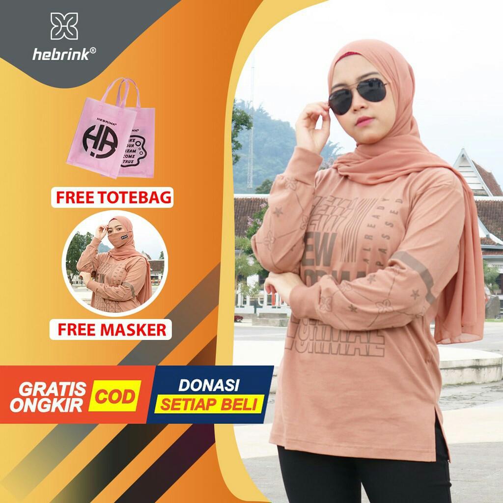 ⭐BELI 1 BONUS 2⭐ Sweatshirt Hebrink Original HB42 Brown - baju tangan panjang wanita - Kaos jumbo