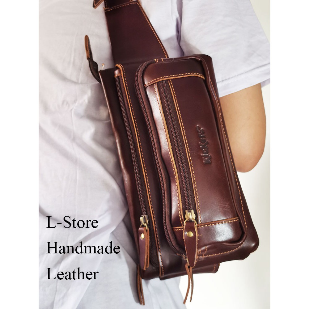 Waistbag Tas selempang Pria Bahan Kulit asli garansi Harga Terbaik