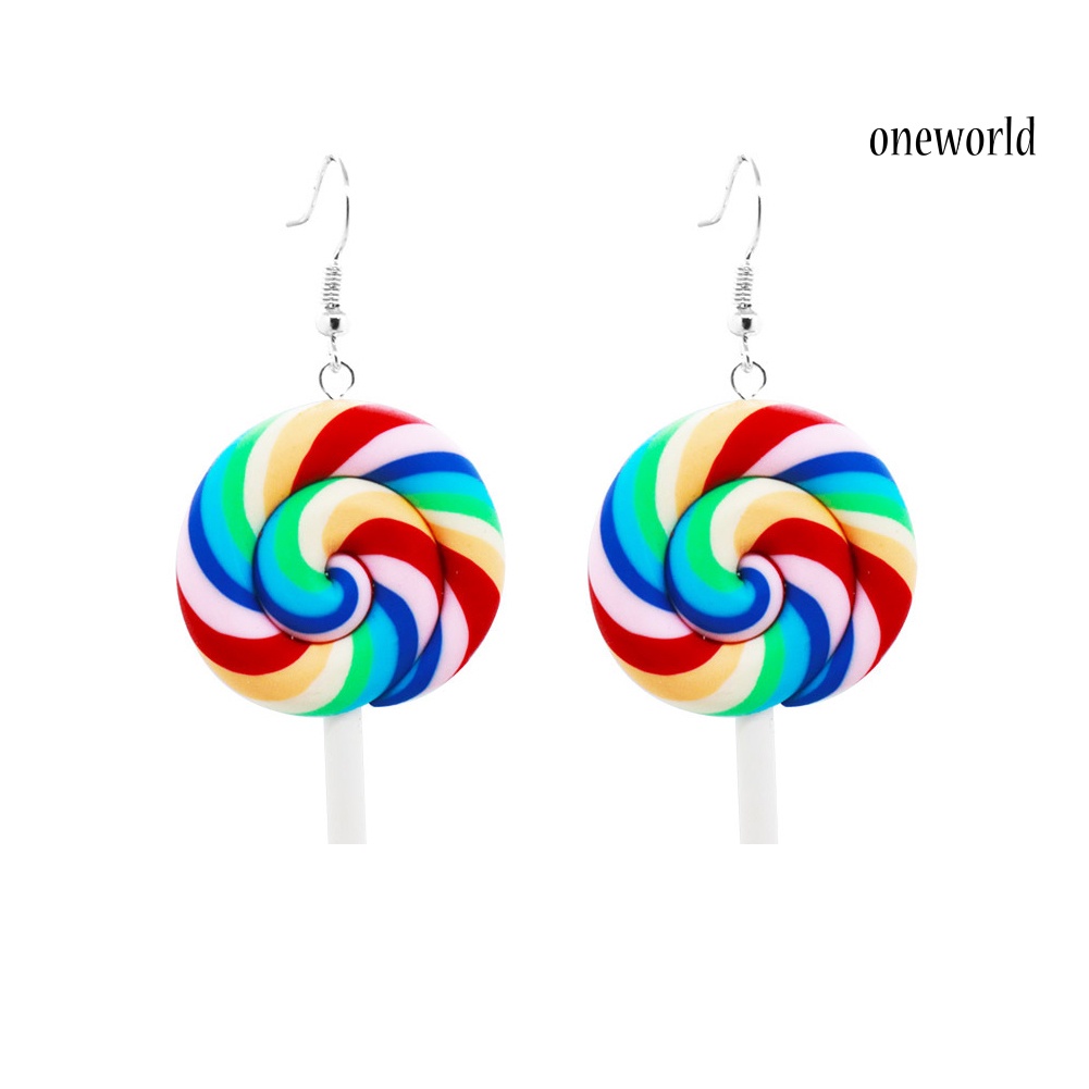 OW@ Fashion Rainbow Lollipop Candy Dangle Hook Earrings Women Jewelry Gift Party