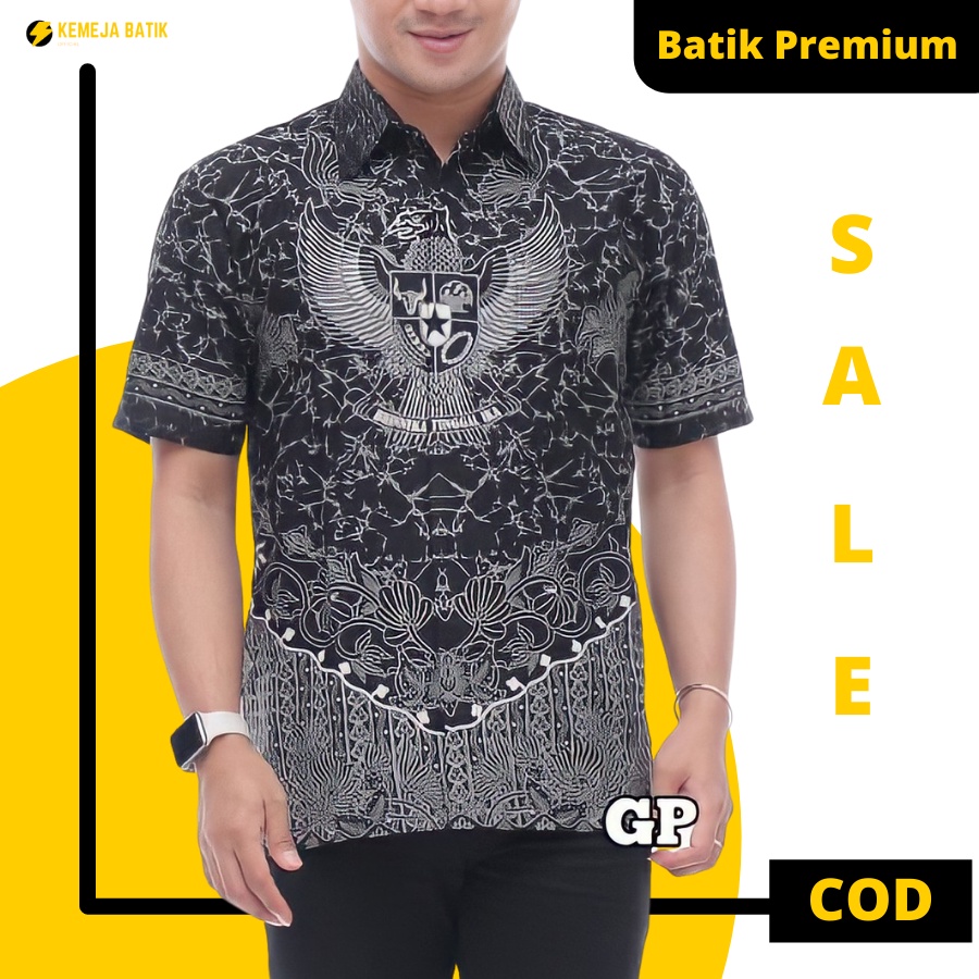 Hem Batik Pria Lengan Pendek Remaja Anak Muda Motif Garuda Pancasila Batik Paspampres Pekalongan