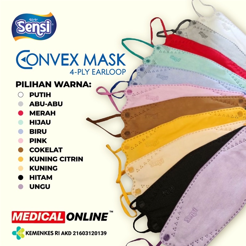 MASKER SENSI CONVEX MASK 4-PLY EARLOOP BUKAN MASKER DUCKBILL EVOPLUSMED MEDICALONLINE MEDICAL ONLINE