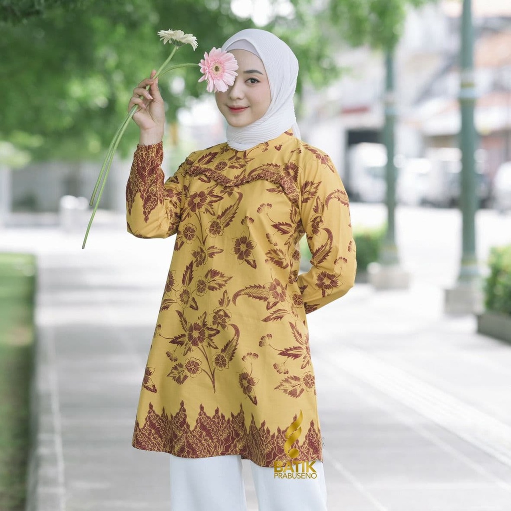 Viona Tunik Atasan Batik Wanita Prabuseno Original Premium Blouse Muslimah Hijab Kantoran Full Furin
