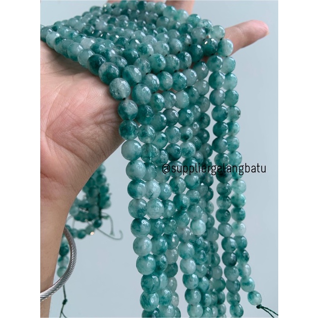 batu GIOK CINA CUTTING 8mm FACETED UKIR bahan gelang kalung green craft kerajinan tangan fashion model kekinian fyp citayam