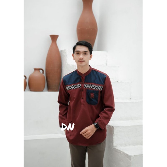 Koko Dewasa Lengan Panjang Kurta Polos Kombinasi