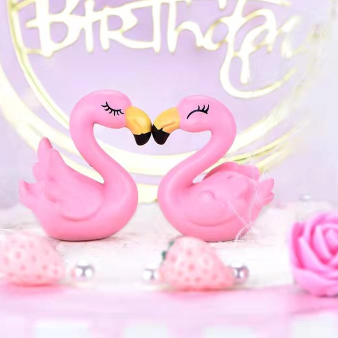 Cake Topper Miniatur Toper Hiasan Kue Ultah Mini Bangau Flamingo /Pcs
