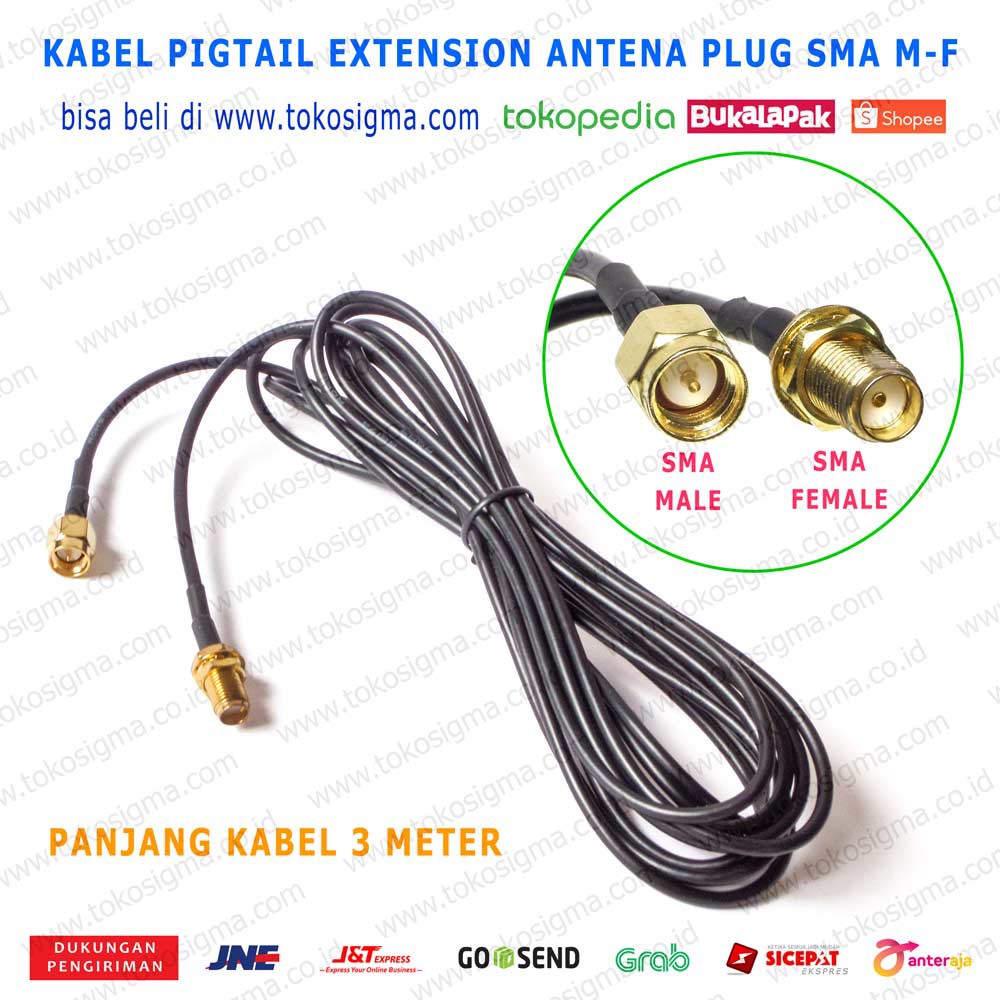 KABEL EXTENSION PERPANJANGAN ANTENA ANTENNA PIGTAIL SMA male female 3 Meter