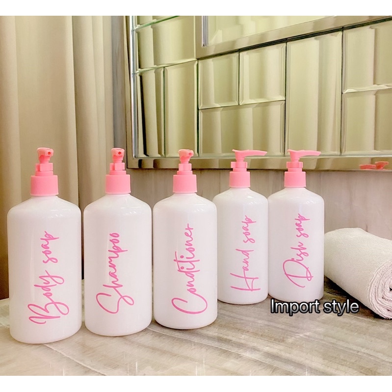 botol glossy 500ml pink edition. aesthetic bottle minimalist refill organizer tempat sabun cair pump estetik