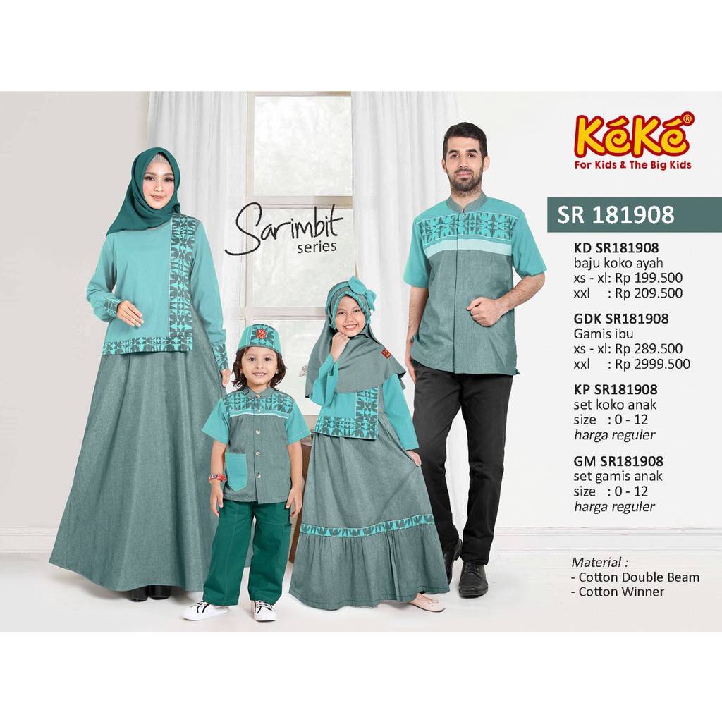 (Gamis dan Koko Dewasa) KeKe Sarimbit Couple Keluarga Katun SR 181908 SALEM / OREN BATA / TOSKA