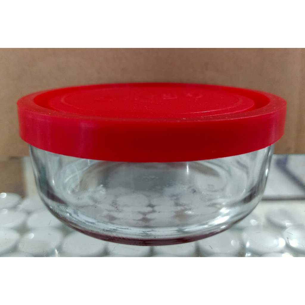 Mangkok Tutup Plastik Merah Hijau / Mangkok Kaca