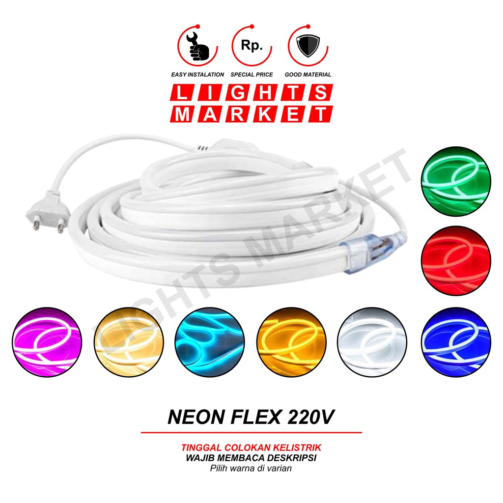 Neon Flex Lampu LED Strip Selang Neon Flexible METERAN 220V 220 Volt