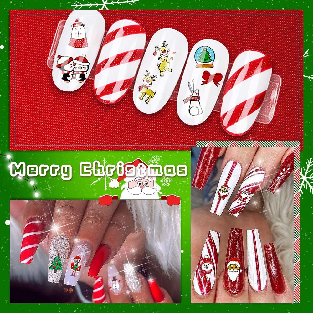 Random Color Christmas Nail Art Stickers/ 3D Self-adhesive Nail Decals/ Santa Claus Snowflake Nail Design