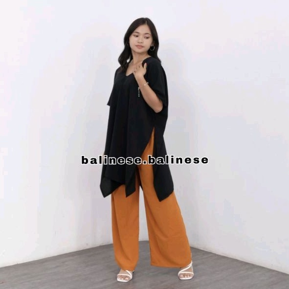 Atasan Long Square Cringkle Airflow - Atasan Wanita Blouse V Neck