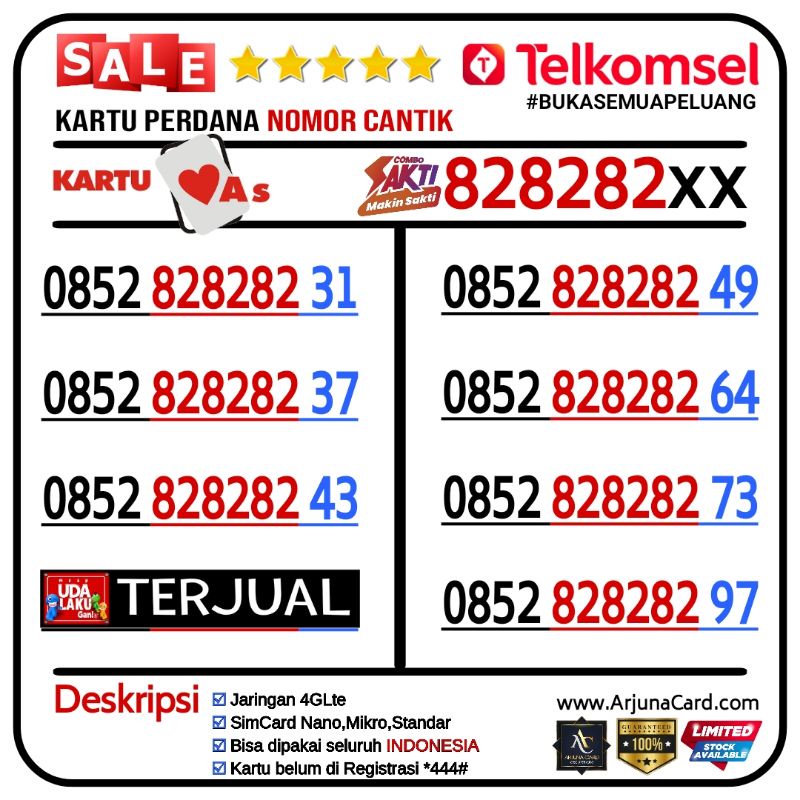 NOMOR CANTIK AS 828282 SERIES TELKOMSEL TRIPLE AB 282828 COMBO SAKTI 4G
