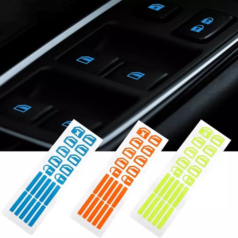 Car Window Luminous Button Sticker/ Glow In The Dark Car Door Handle Switch Button Stickers/ Universal Automobile Night Safety Fluorescent Decals/ Interior Car Care