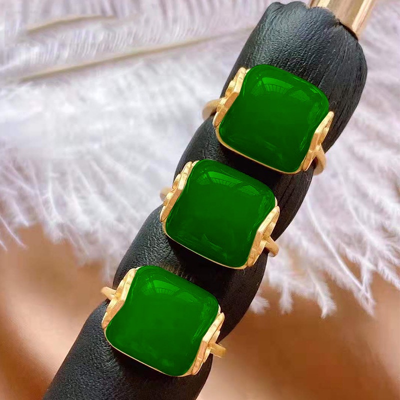 Goldkingdom Fashion Perhiasan 24K Bangkok Aksesoris Ready Stock Hetian Jade Ring for Woman Lapis Emas Asli Kadar 375 Gaya Retro Klasik Angan-Angan Awan Cincin Yang Dapat Disesuaikan