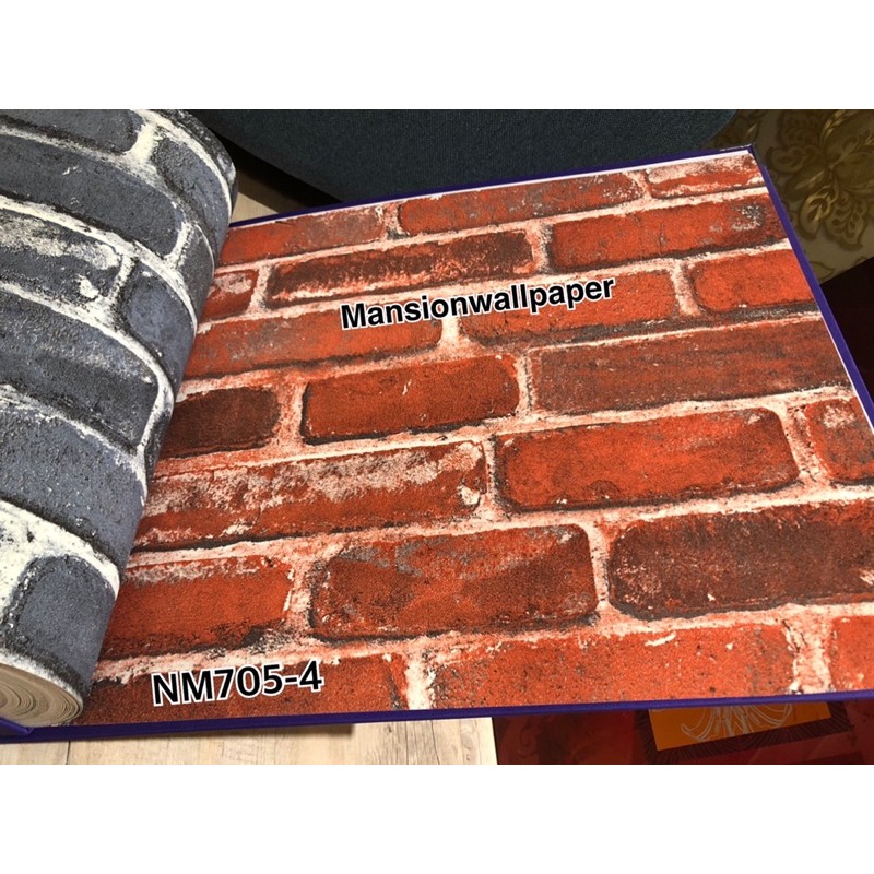 Wallpaper Dinding Batu Bata Vintage Merah - Abu Vinyl Premium