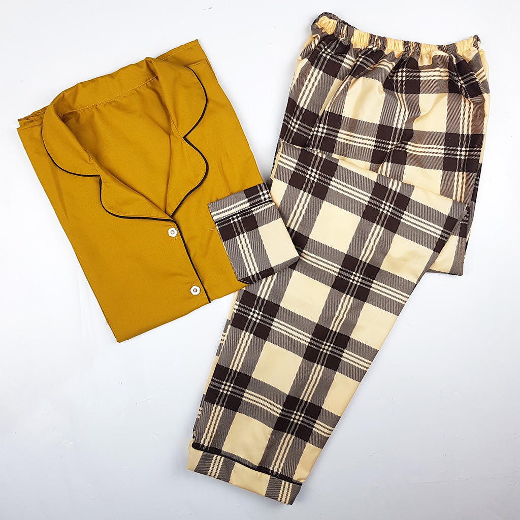Baju Tidur Piyama Wanita Dewasa Setelan CP Motif Trendy-CPL KTK MUSTARD COMB