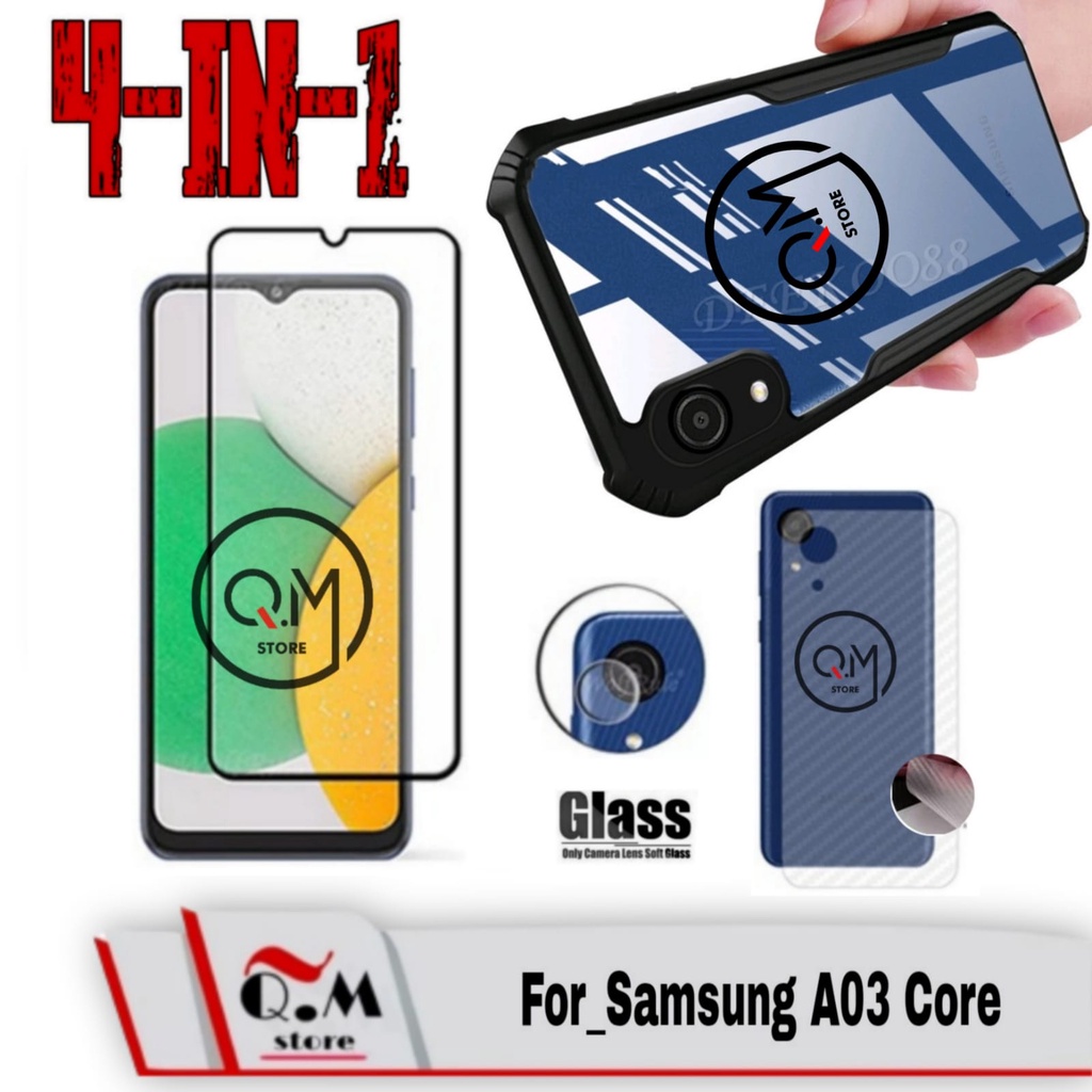 PAKET 4IN1 Case Samsung A03 /A03 Core Softcase Transparan Slim Armor Shockproof Pelindung Back Cover