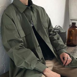  Kemeja  Oversize  Longgar Casual Pria  Lengan Panjang Warna 