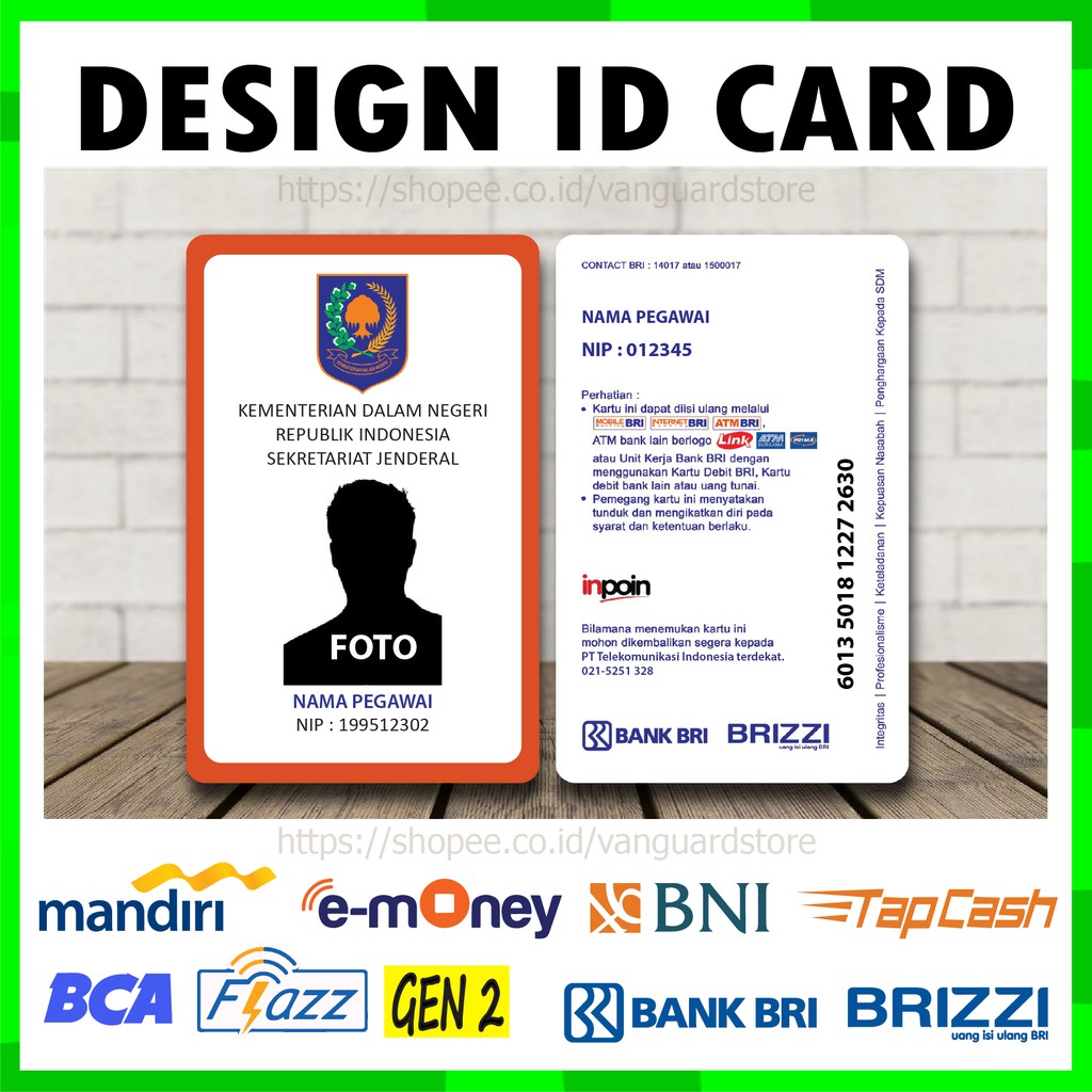 KARTU EMONEY ID CARD KEMENDAGRI KARTU ETOLL E MONEY MANDIRI FLAZZ BCA BRIZZI TAPCASH BNI - 2 SISI