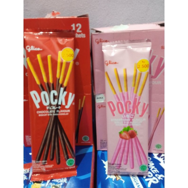 Glico pocky2 mini 12 gr cokelat &amp; strawberry