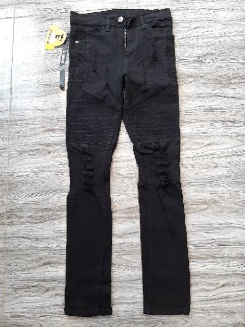 Celana jeans pria ripped jeans hitam sobek skinny street