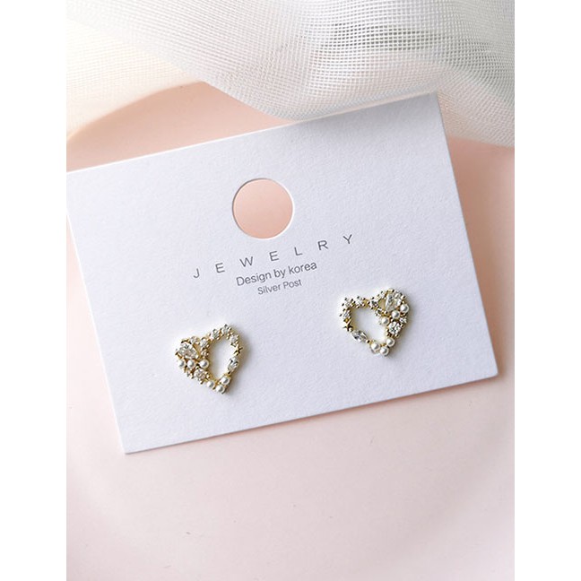 LRC Anting Tusuk Fashion Golden Silver Needle Zircons Love K16091