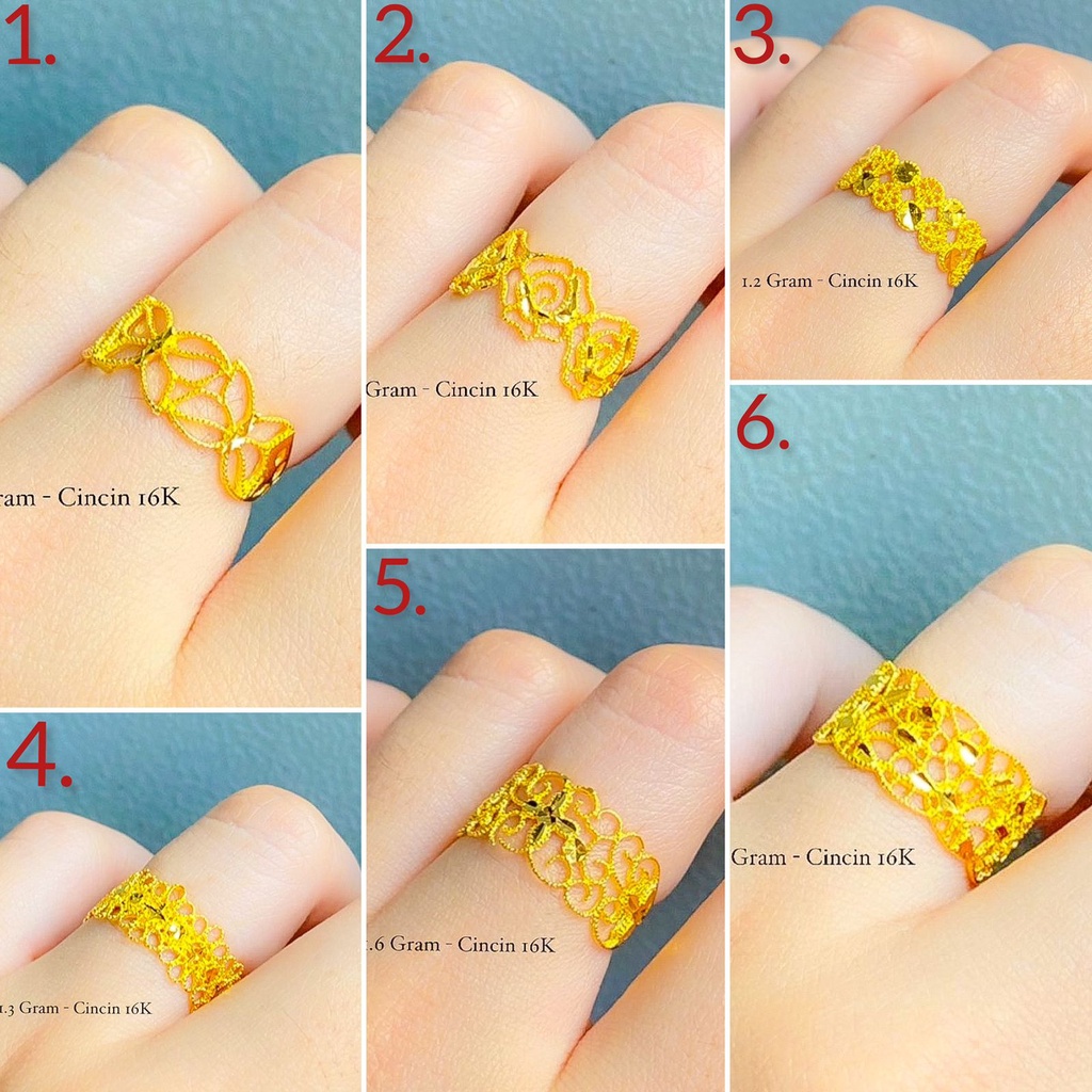 Cincin anak dan dewasa emas asli kadar 70 16k model lebar rose mawar clover renda kerawang aesthetic 1 satu gram gr g nomor no 11 12 13 14 15 16 17 terbaru