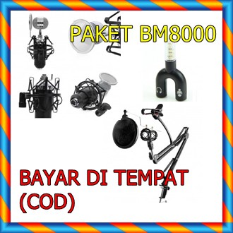 PAKET LENGKAP MIKROFON / MICROPHONE BM-8000 + STAND + POP FILTER + SLITTER / BAYAR DITEMPAT