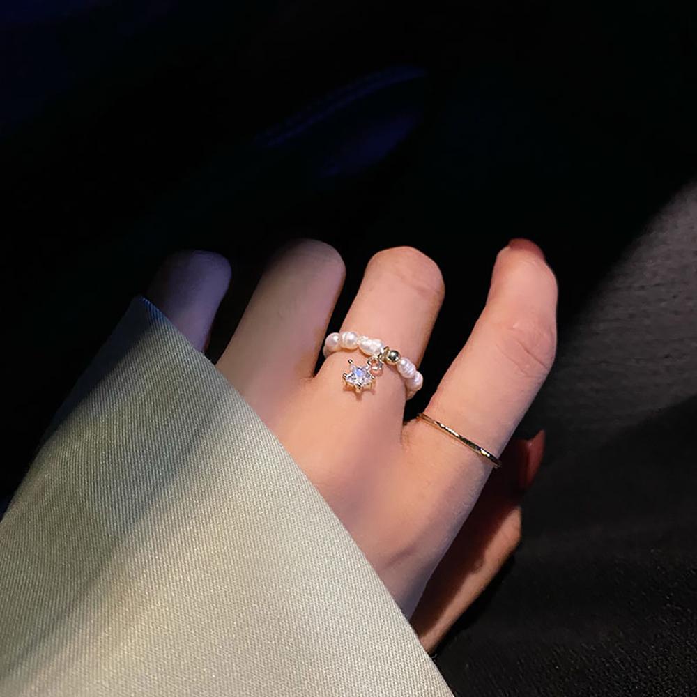 Mxbeauty Cincin Elastis Perhiasan Pesta Trendy Untuk Wanita Tembaga Zircon Pearl Ring