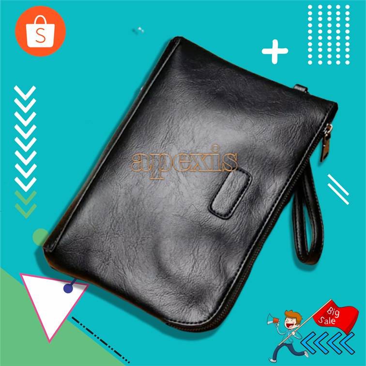 Pu Kulit Tas Tangan Pria Clutch Bag Lembut Tas Amplop Kulit Kepala Hantu Keling Tas Ipad Paket Bahu