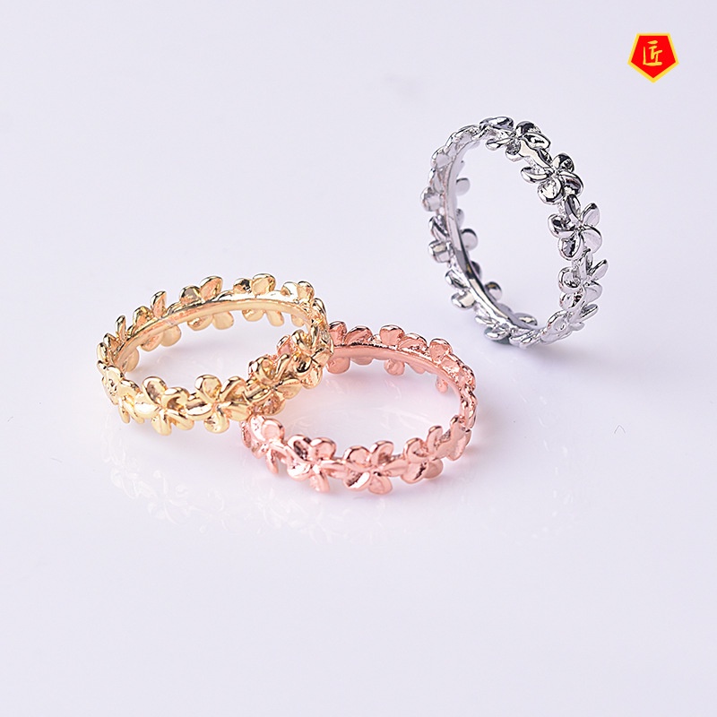 [Ready Stock]Fashion Simple Flower Ring Silver 18K Gold