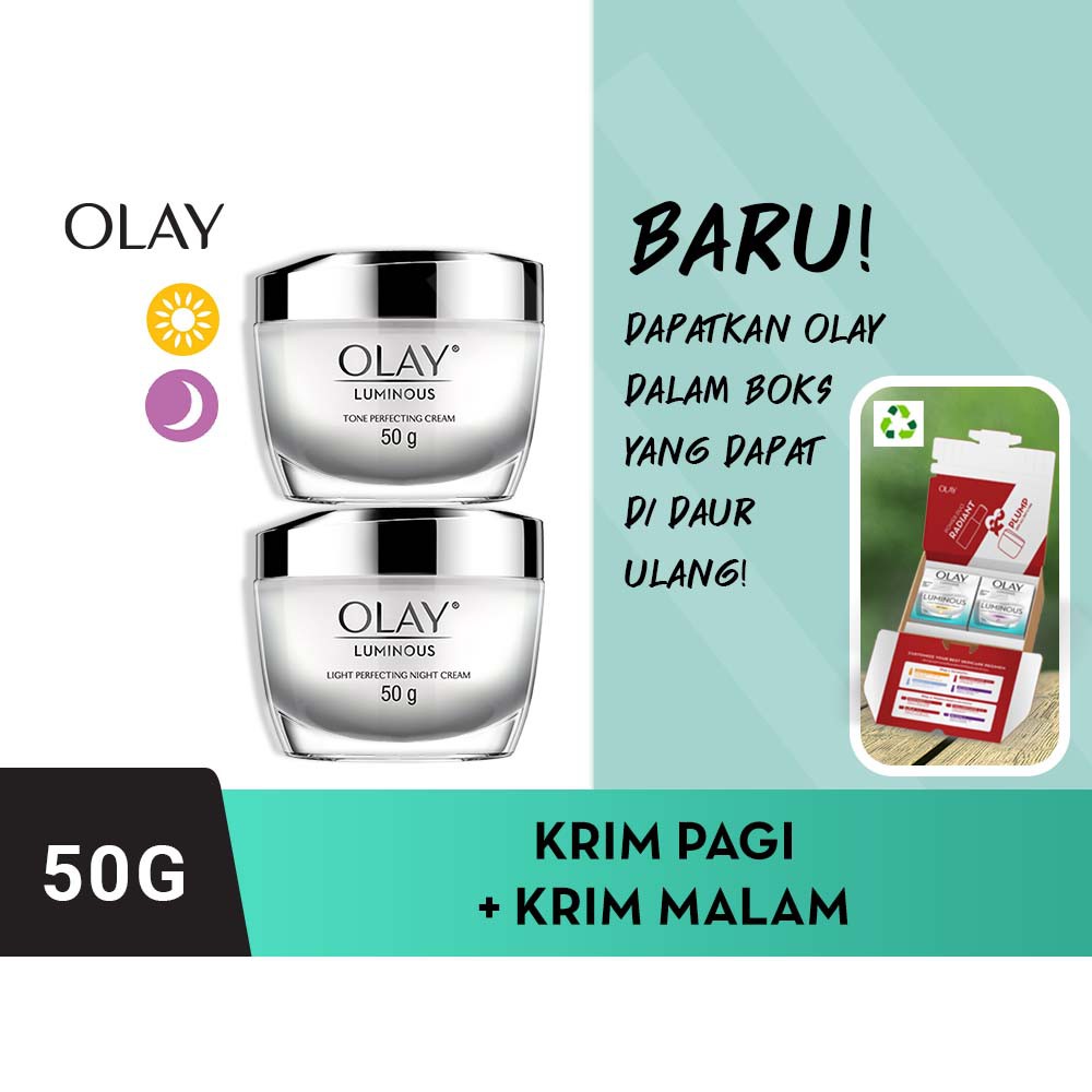 Olay Luminous Special Eco-Pack Edition - Ritual Krim Pelembab Wajah Pagi &amp; Malam Pencerah Skincare