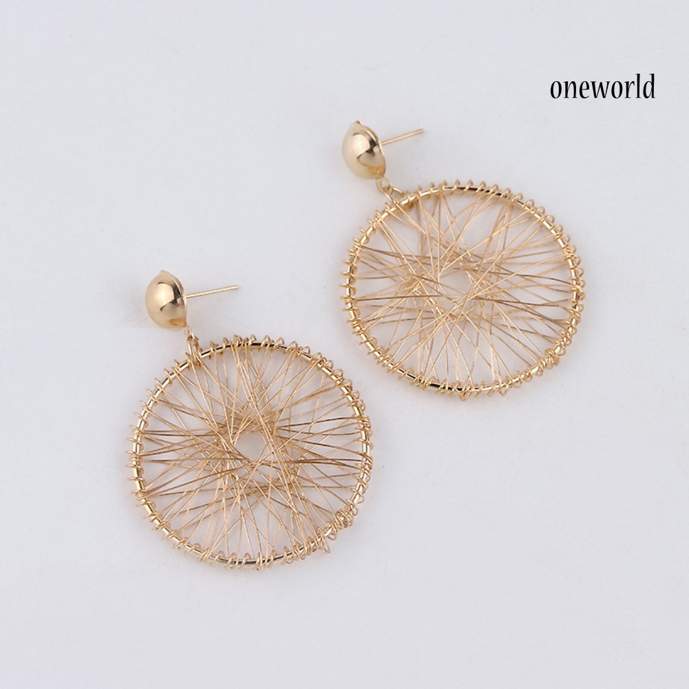 OW@ Women Fashion Geometric Circle Winding Thread Net Dangle Drop Earrings Jewelry