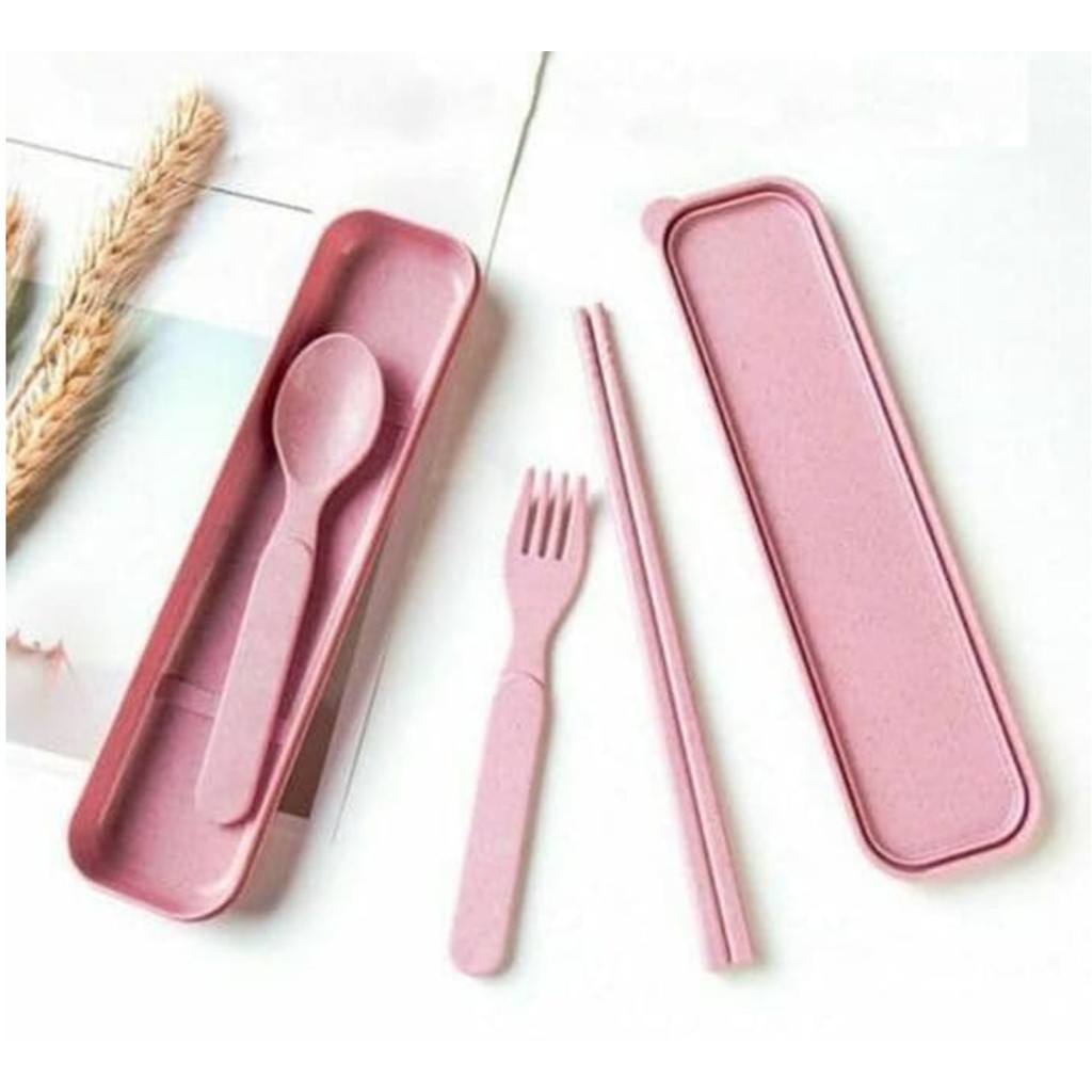 Gandum Sendok Garpu Sumpit Portable Set / Alat Makan Bahan Jerami Gandum (Victoria House)