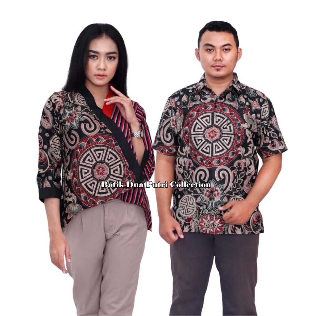 Atasan Batik Wanita Blouse Batik Kombinasi Salur Wana Warni - Bola Cina By Batik Dua Putri