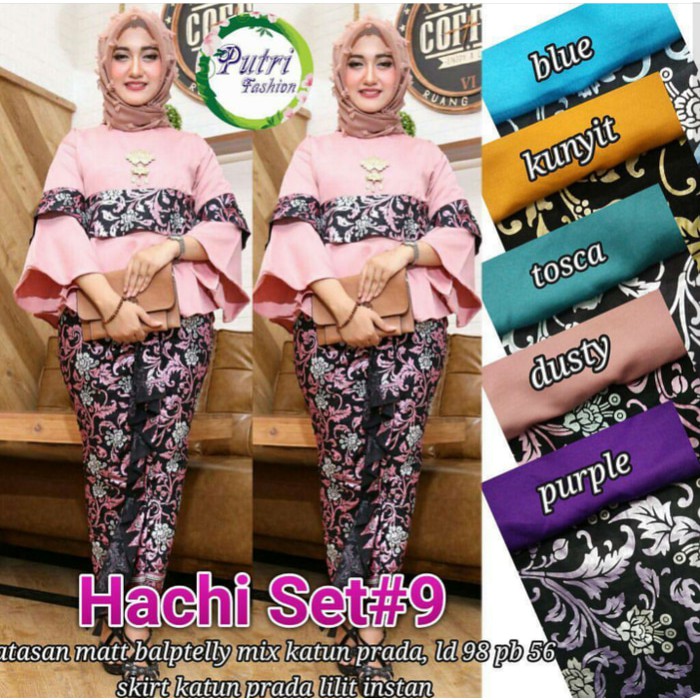 Terbaru Batik wanita modern/ kebaya pesta lengan lonceng ruffle hachi set