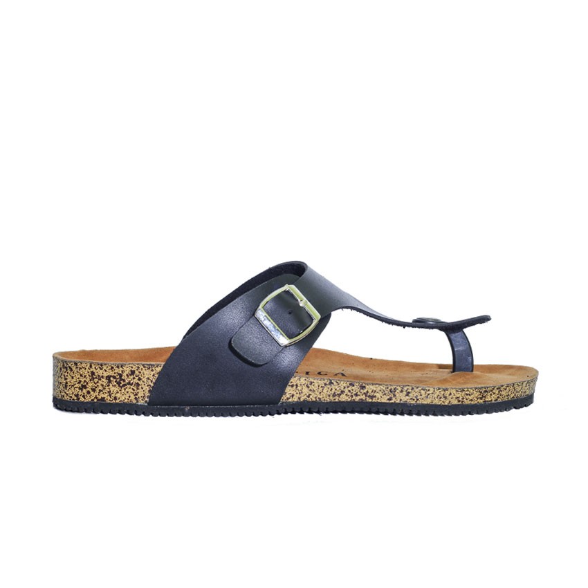 Lexon Black | Sandal Jepit Tali Simpel Kayu Kulit Pria Cowok Men Sendal Footwear | FORIND x Lvnatica