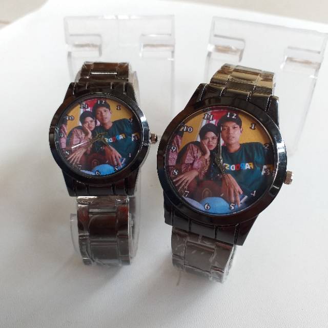 Jam Tangan Custom Rantai Hitam Kaca Datar Elegan