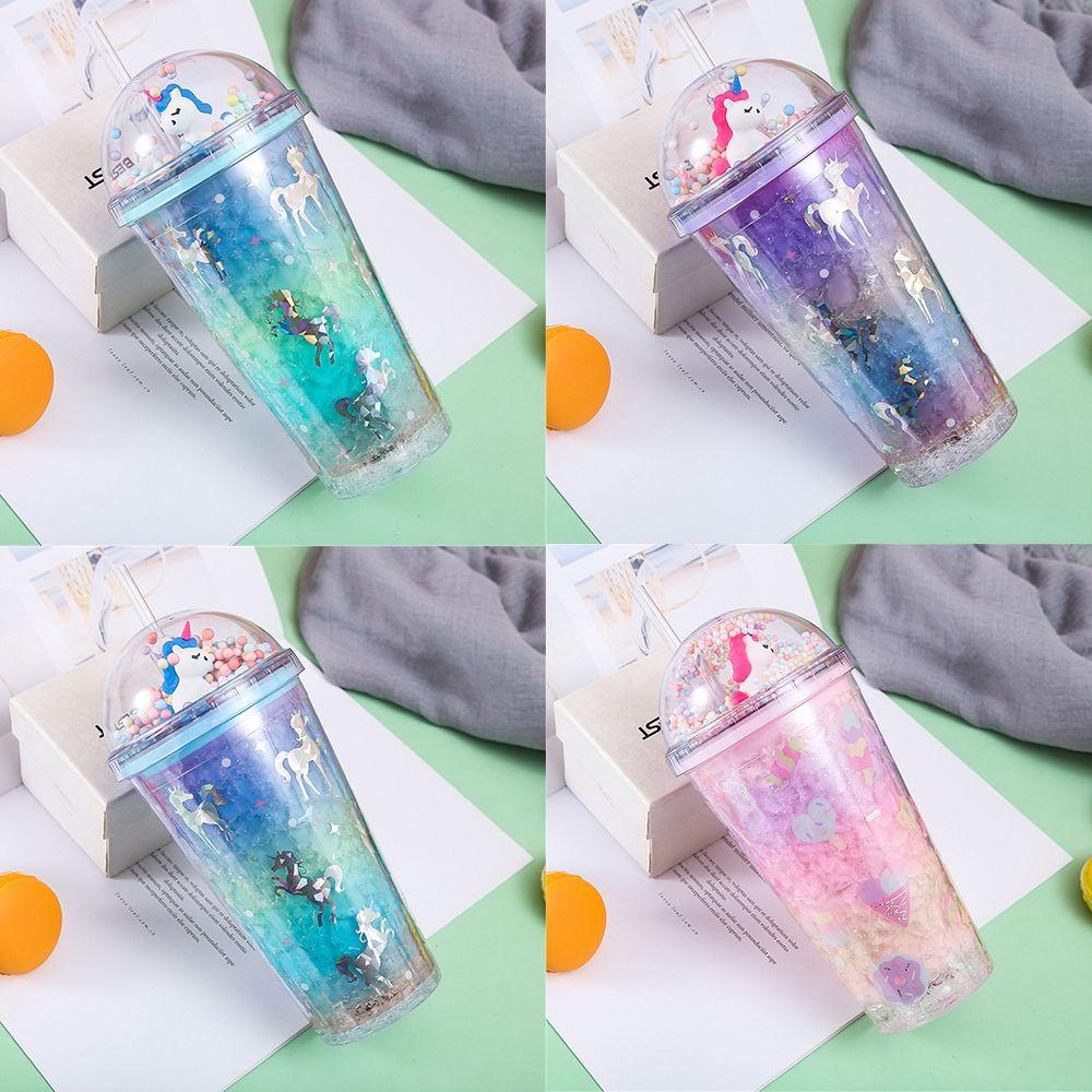 R-FLOWER Gelas Air Unicorn 450ml Lucu Reusable Dengan Sedotan Tempat Minum