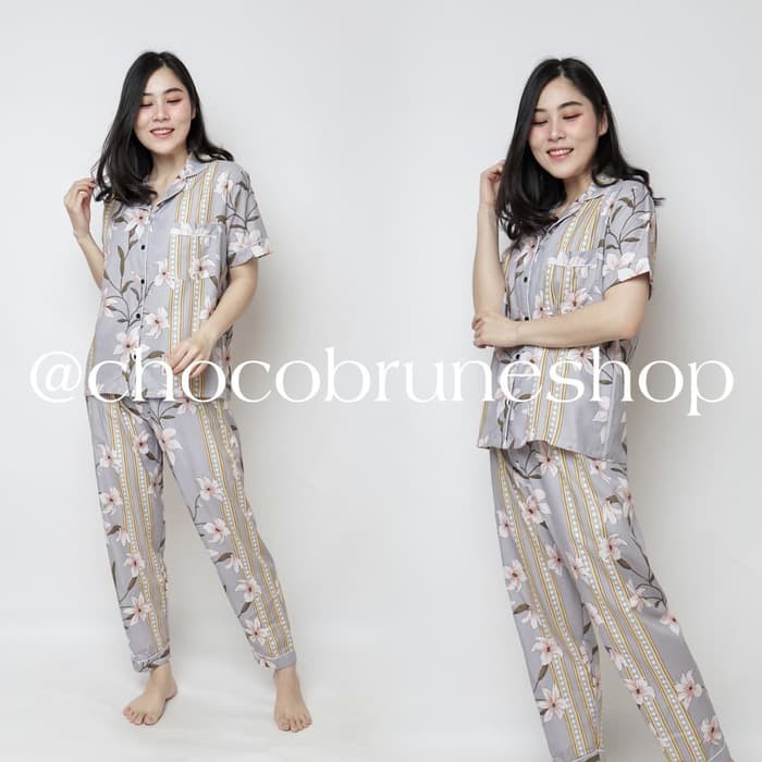 ChocoBrune Baju Tidur Piyama Set Celana Panjang Motif - Zara