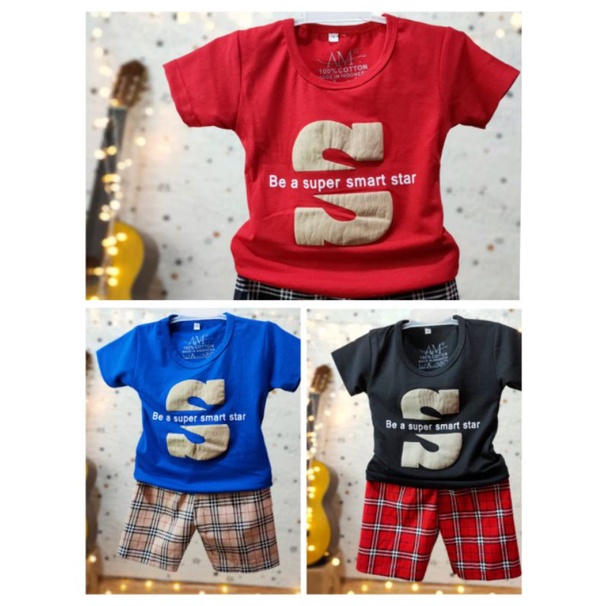 Setelan anak laki-laki &quot; BE SMART&quot; Size 1-5th bahan Ducati Katun Spandek Premium