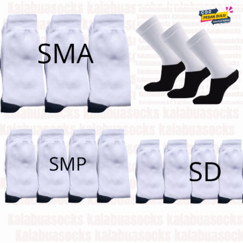 (12 pasang) kaos kaki sekolah SD SMP SMA Pramuka. hitam. hitam putih. putih no kemasan