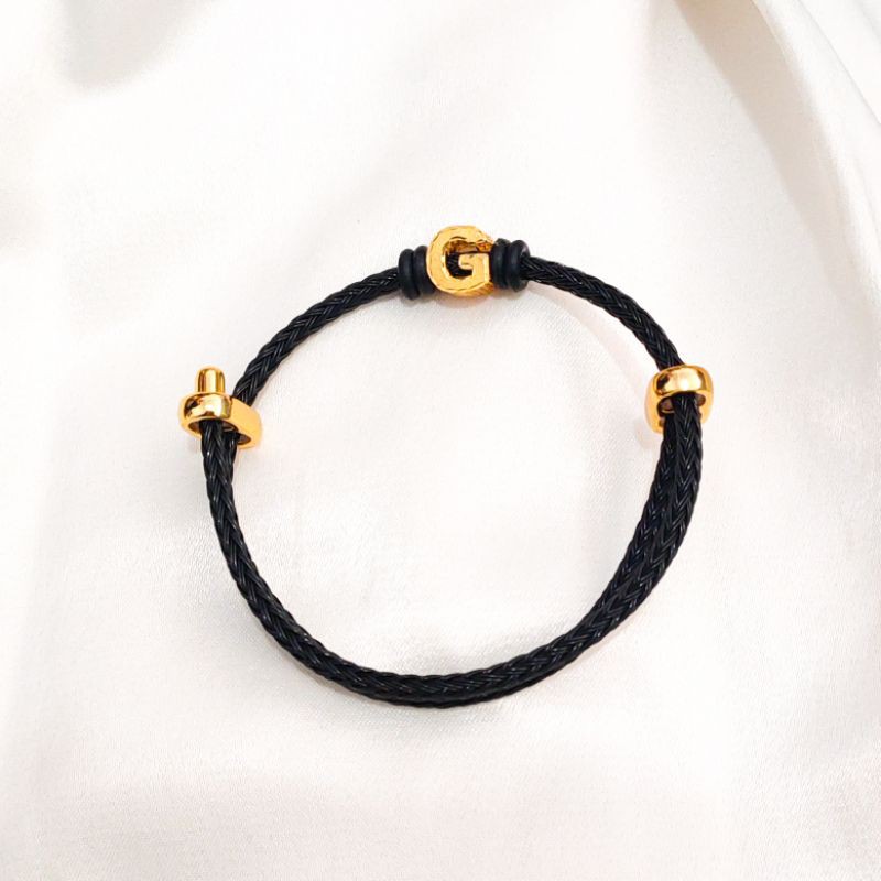 Gelang tali wanita dengan pandora huruf G elegant kekinian emas asli